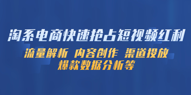 淘系电商快速抢占短视频红利：流量解析 内容创作 渠道投放 爆款数据分析等-天天学吧