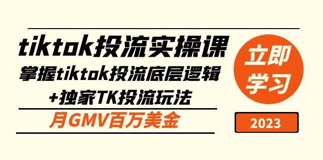 tiktok投流实操课：掌握tiktok投流底层逻辑+独家TK投流玩法 月GMV百万美金-天天学吧