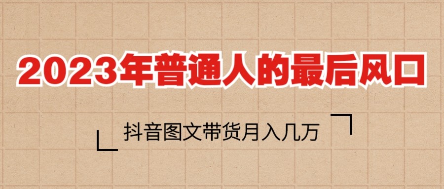 2023普通人的最后风口，抖音图文带货月入几万+-天天学吧