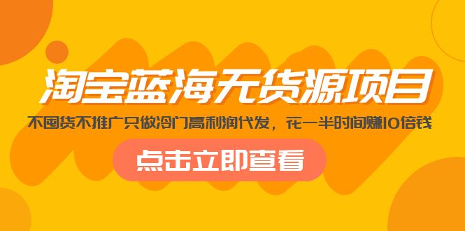 淘宝蓝海无货源项目，不囤货不推广只做冷门高利润代发，花一半时间赚10倍钱 -天天学吧