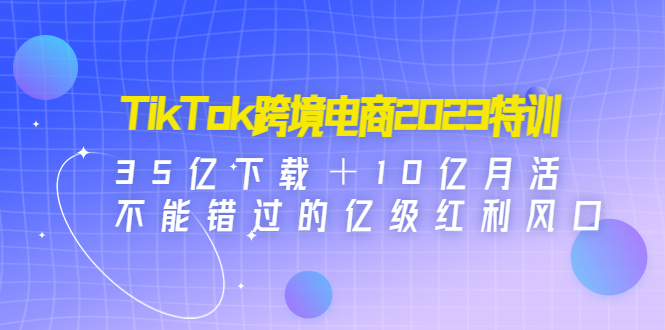 TikTok跨境电商2023特训：35亿下载＋10亿月活，不能错过的亿级红利风口-天天学吧