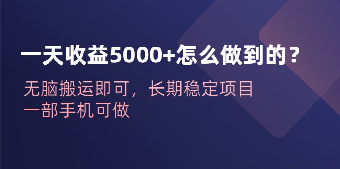  一天收益5000+怎么做到的？无脑搬运即可，长期稳定项目，一部手机可做-天天学吧