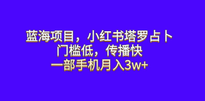 蓝海项目，小红书塔罗占卜，门槛低，传播快，一部手机月入3w+-天天学吧