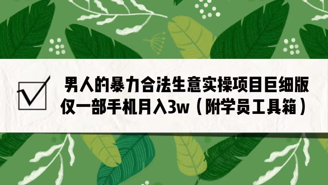 男人必看！暴力合法生意实操项目巨细版：仅一部手机月入3w（附赠学员工具箱）！-天天学吧