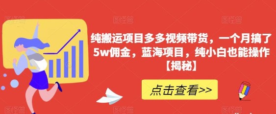 2023纯搬运项目多多视频带货，一个月搞了5w佣金，蓝海项目，纯小白也能操作【揭秘】-天天学吧