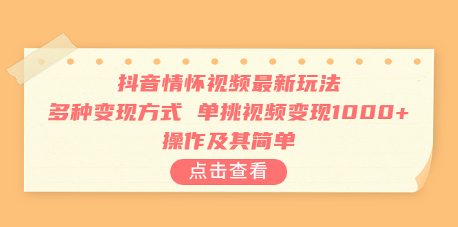 2023最新抖音情怀视频玩法揭秘，多种变现方式让你单挑视频轻松赚1000+！-天天学吧