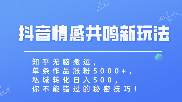 抖音情感共鸣新玩法揭秘！知乎无脑搬运，单条作品涨粉5000+，私域转化日入500，你不能错过的秘密技巧-天天学吧