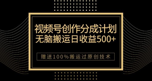 视频号创作分成计划，无脑搬运一天收益500+，100%搬运过原创技巧！-天天学吧