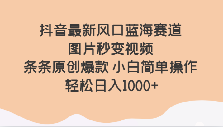 抖音蓝海赛道揭秘，小白也能操作，图片秒变视频，每天轻松赚1000+！-天天学吧