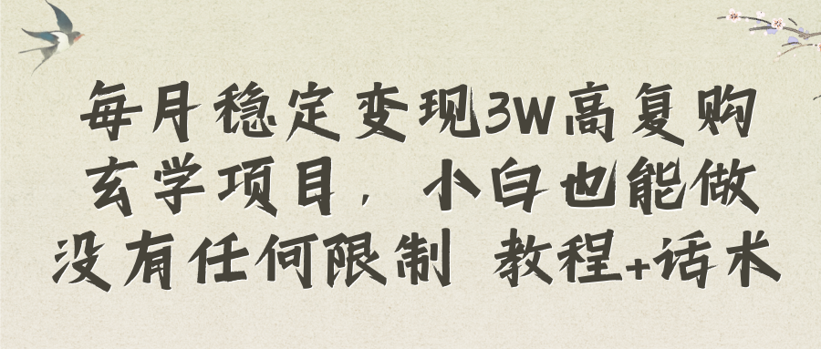 揭秘每月稳定变现3W的高复购玄学项目，小白也能轻松上手，教程+话术全解析-天天学吧