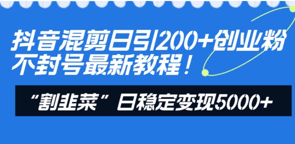 抖音混剪日引200+创业粉不封号最新教程，割韭菜日稳定变现5000+方法揭秘！-天天学吧