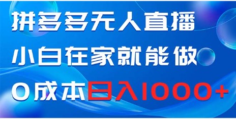 2024最新拼多多无人直播赚钱秘籍，小白在家0成本轻松日入1000+-天天学吧