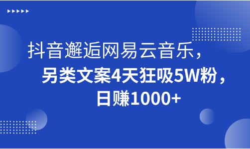 抖音邂逅网易云音乐，另类文案4天狂吸5W粉，每日轻松赚取1000+-天天学吧