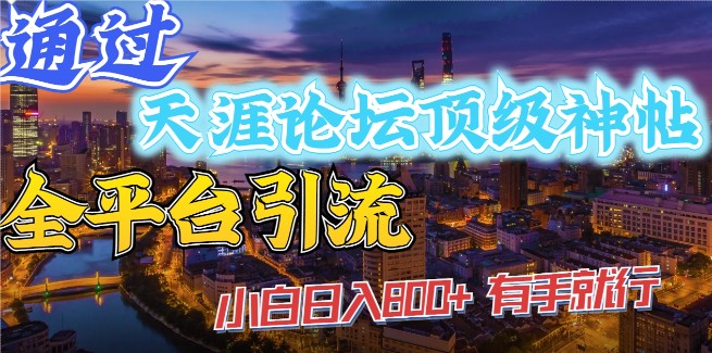 天涯顶级神帖全平台引流，小白日入800+，有手就行（教程资源合集）-天天学吧