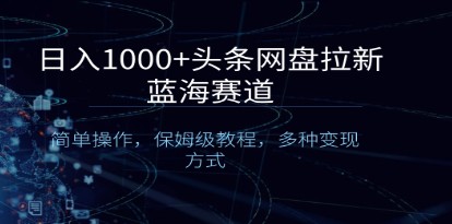 头条网盘拉新日入1000+，简单操作，保姆级教程，多种变现方式的蓝海赛道-天天学吧