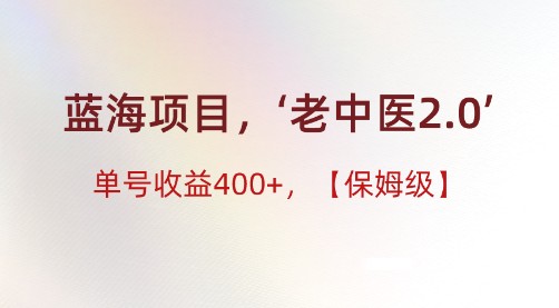 小红书老中医2.0项目：揭秘单号日收益400+的蓝海机遇，保姆级教程大公开-天天学吧