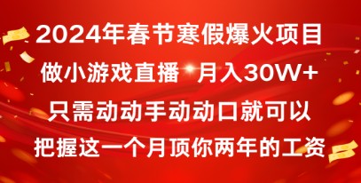 揭秘2024年春节寒假爆火项目：普通小白如何通过小游戏直播做到月入30W+-天天学吧