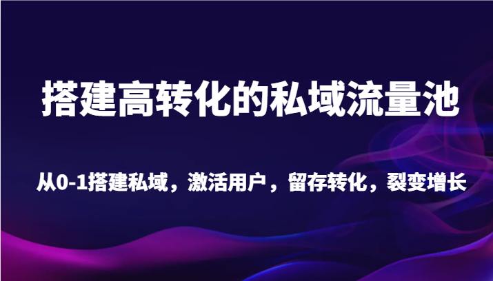  搭建高转化的私域流量池 从0-1搭建私域，激活用户，留存转化，裂变增长（20节课）-天天学吧