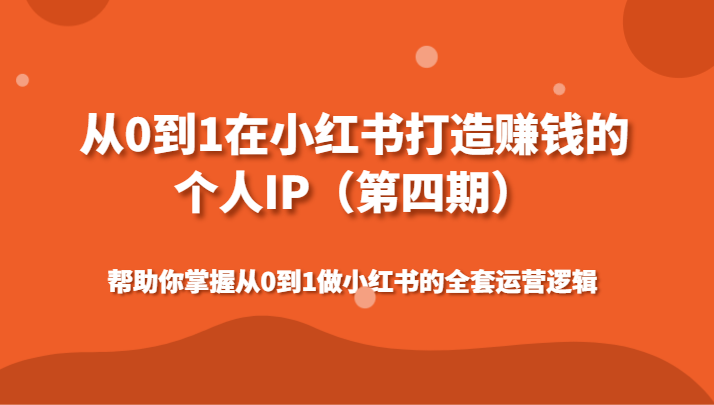 从0到1在小红书打造赚钱的个人IP（第四期）帮助你掌握做小红书的全套运营逻辑 -天天学吧