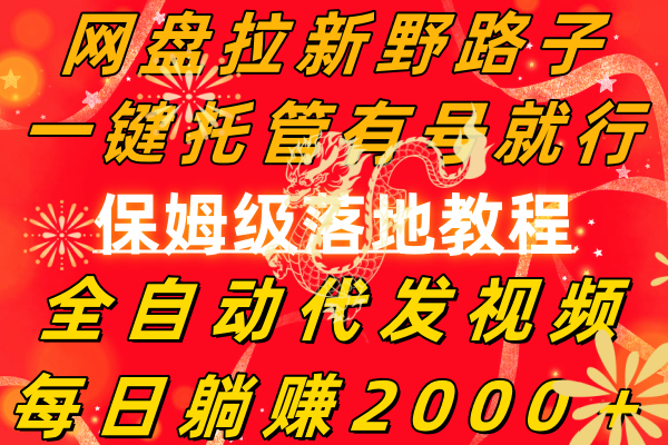 揭秘网盘拉新野路子：一键托管，全自动代发视频，每日躺赚2000+，保姆级落地教程大公开！-天天学吧