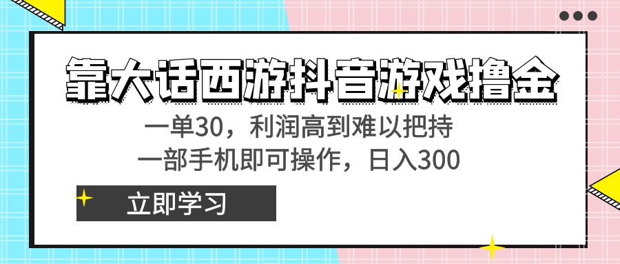 靠大话西游抖音游戏撸金，一单30，利润高到难以把持，一部手机即可操作，日入3000+小白附带教程和资料-天天学吧