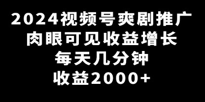 2024视频号爽剧推广项目：每天几分钟工作，收益肉眼可见增长至2000+-天天学吧