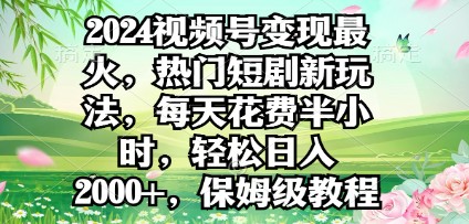 2024视频号变现攻略：热门短剧新玩法，半小时日入2000+轻松实现-天天学吧