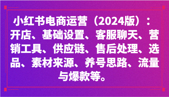 小红书电商运营全攻略2024版：开店流程、供应链管理、选品秘籍与爆款技巧-天天学吧