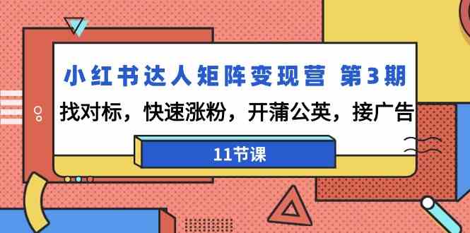 小红书达人矩阵变现营第3期全攻略：教你快速涨粉，开启蒲公英广告收益（11节课）-天天学吧