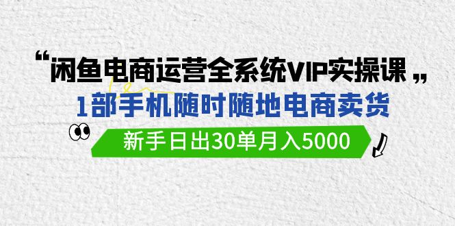 闲鱼电商运营实战课：新手如何用1部手机日出30单，月入5000+-天天学吧