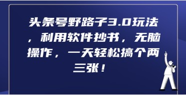 头条号野路子3.0：软件辅助抄书，无脑操作日赚两三百攻略-天天学吧