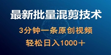 最新批量混剪技术撸收益热门领域玩法，3分钟一条原创视频，轻松日入1000+-天天学吧