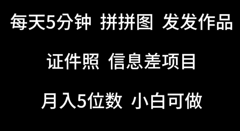 每天只需5分钟！拼拼图发作品项目，证件照信息差，小白也能轻松操作【详细教程】-天天学吧