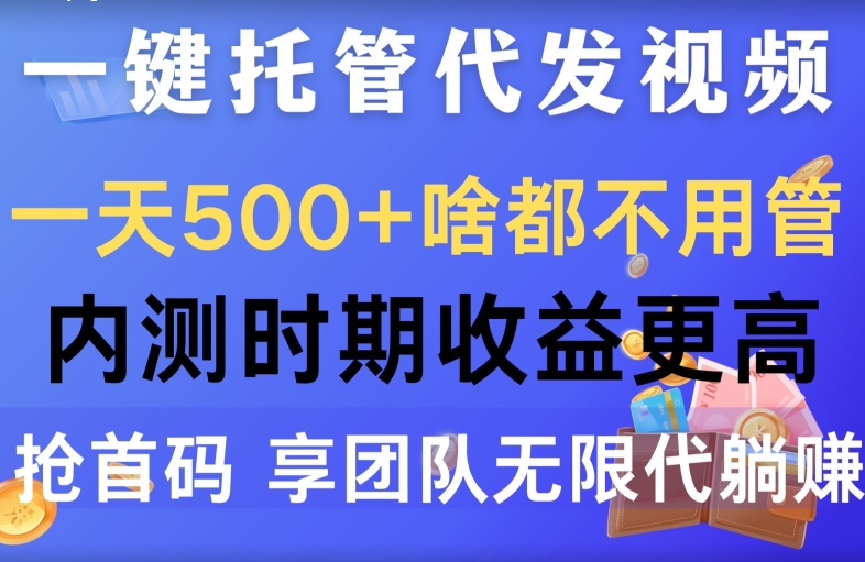 一键托管代发视频项目：一天轻松赚500+，内测期高收益，抢首码享受团队无限代优势-天天学吧