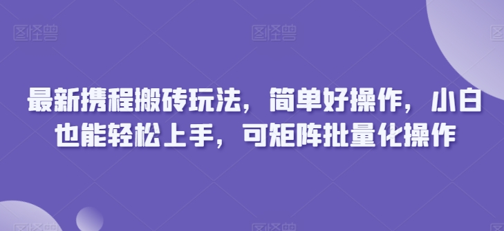 最新携程搬砖技巧：简单易操作，小白也能轻松上手，揭秘矩阵批量化操作方法-天天学吧