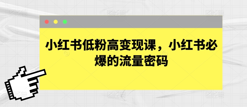 小红书低粉高变现课，掌握必爆流量密码，轻松实现高收益-天天学吧