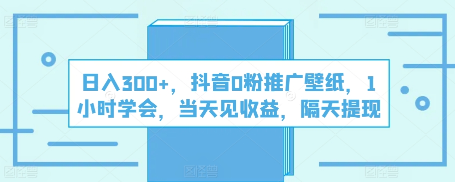 抖音0粉推广壁纸赚钱技巧：日入300+，1小时学会，快速提现-天天学吧