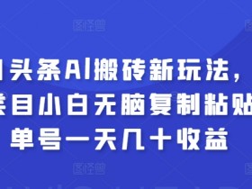 今日头条Al搬砖新玩法，冷门类目小白无脑复制粘贴，单号一天几十收益-天天学吧