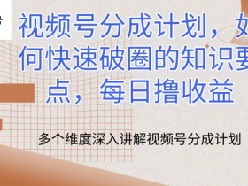 视频号分成计划，如何快速破圈的知识要点，每日撸收益【揭秘】-天天学吧