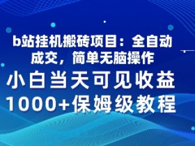 b站挂JI搬砖项目：全自动成交，简单无脑操作，小白当天可见收益，保姆级教程-天天学吧