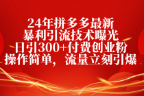 24年拼多多最新暴利引流技术曝光，日引300+付费创业粉，操作简单，流量…-天天学吧