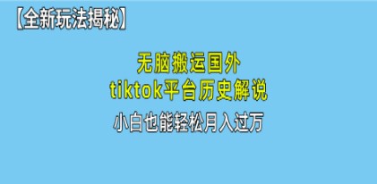 国外TikTok无脑搬运历史解说项目揭秘：无需剪辑，简单操作，轻松实现月入过万技巧-天天学吧