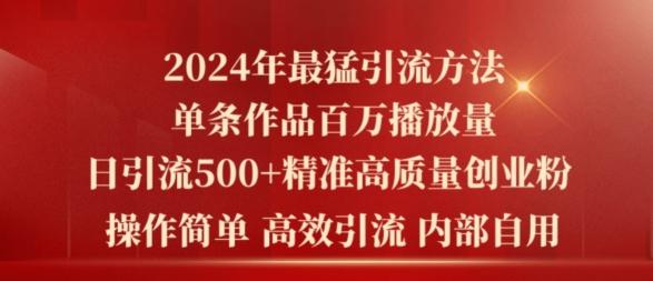 图片[1]-2024年最猛暴力引流方法，单条作品百万播放 单日引流500+高质量精准创业粉-天天学吧