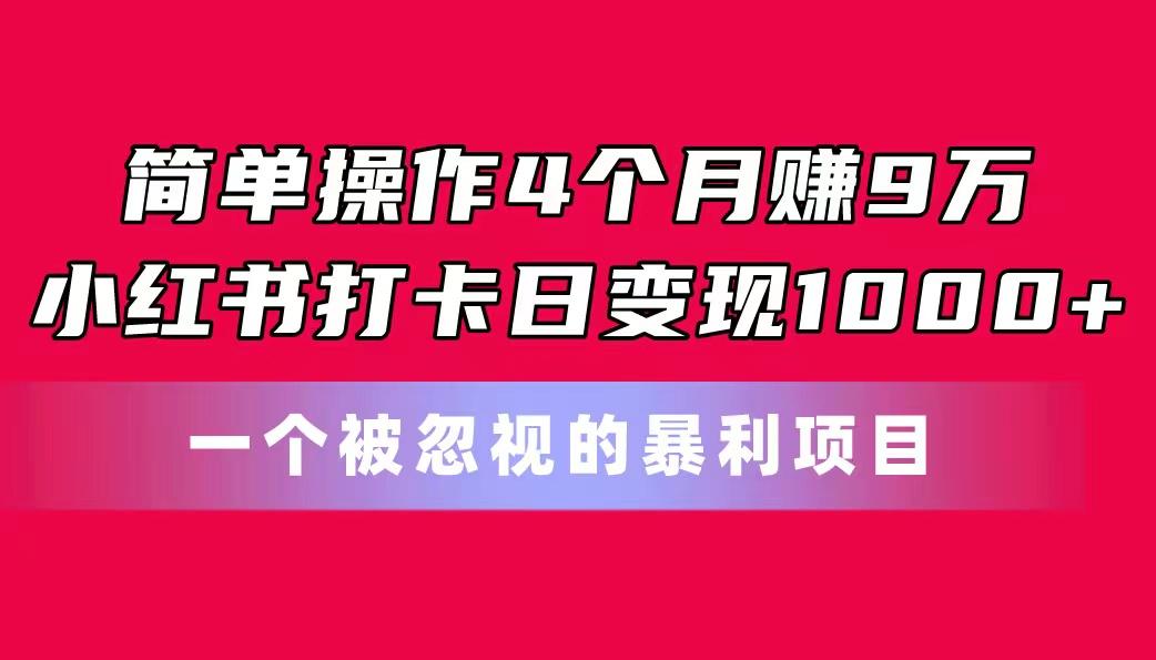 图片[1]-简单操作4个月赚9万！小红书打卡日变现1000+！一个被忽视的暴力项目-天天学吧