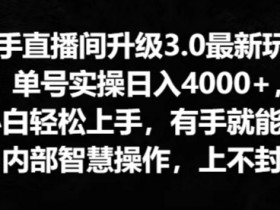 快手直播间升级3.0最新玩法，小白轻松上手，有手就能干，内部智慧操作，上不封顶-天天学吧