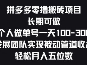 拼多多零撸搬砖项目，长期可做，个人做单号一天一两张，发展团队实现被动管道收益-天天学吧