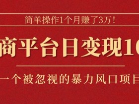 简单操作1个月赚了3w，在电商平台日变现1k+，一个被忽视的暴力风口项目-天天学吧