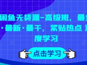 闲鱼无货源-高级班，最全·最新·最干，紧贴热点 深度学习-天天学吧