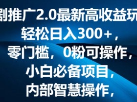 短剧推广2.0最新高收益玩法，轻松日入三张，零门槛，0粉可操作，小白必备项目-天天学吧