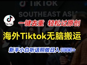 海外Tiktok短视频无脑搬运，一键去重轻松过原创，新手小白听话照做日入几张【揭秘】-天天学吧